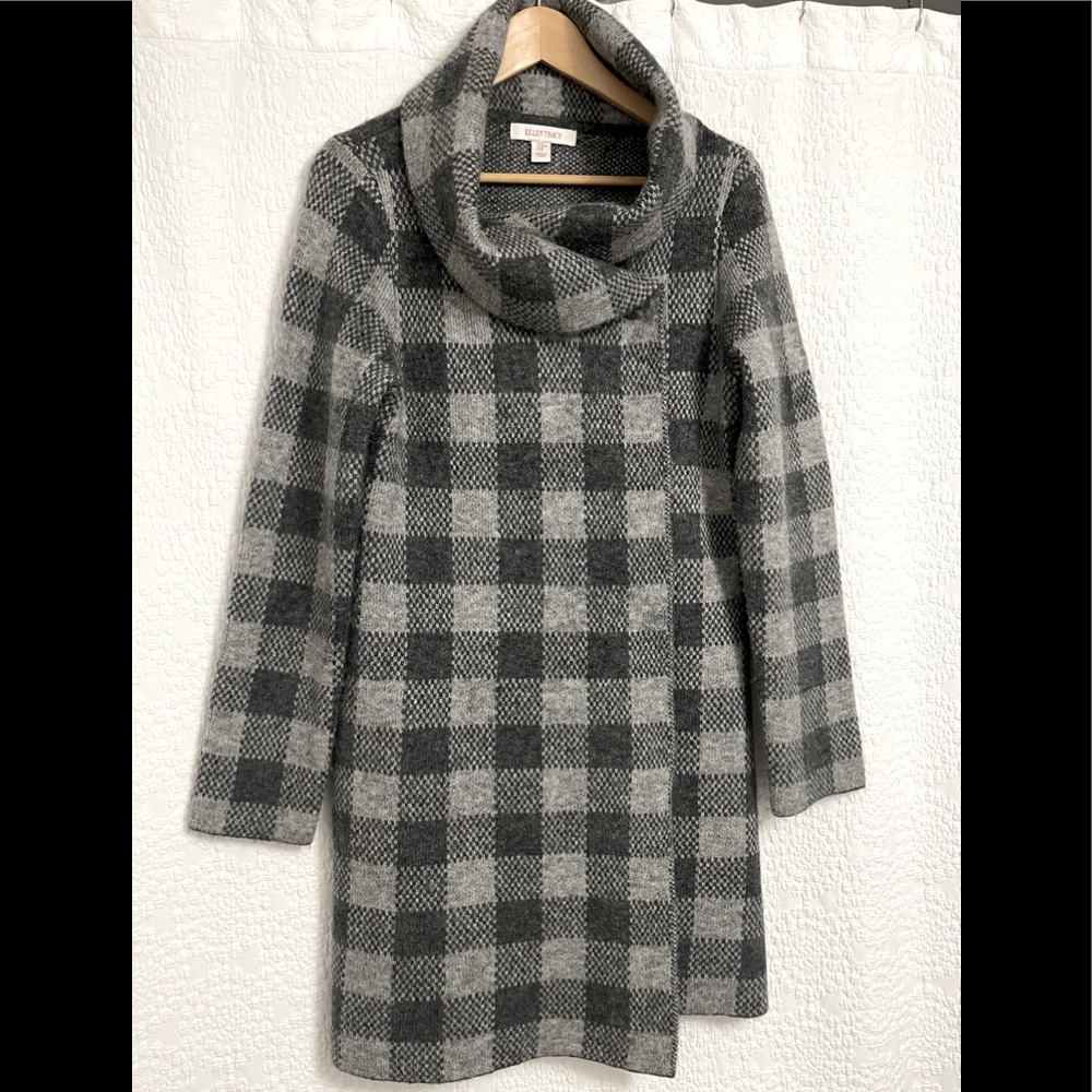 Ellen Tracy Wool Blend Plaid Sweater Coat